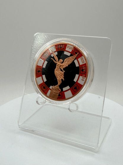 Mexican inspired copper round with red black casino chip design