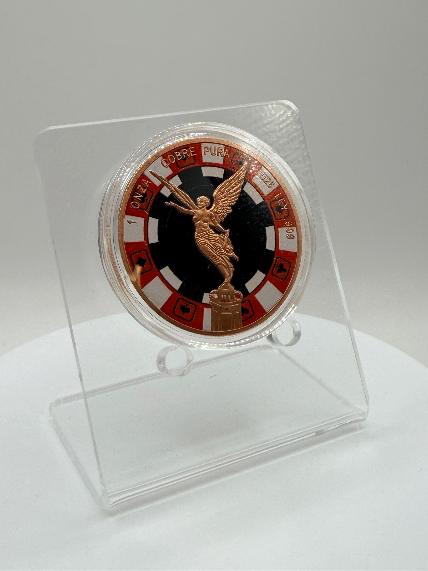 mexican inspired copper round with red black casino chip design