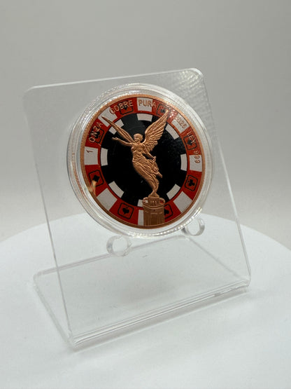 Mexican inspired copper round with red black casino chip design