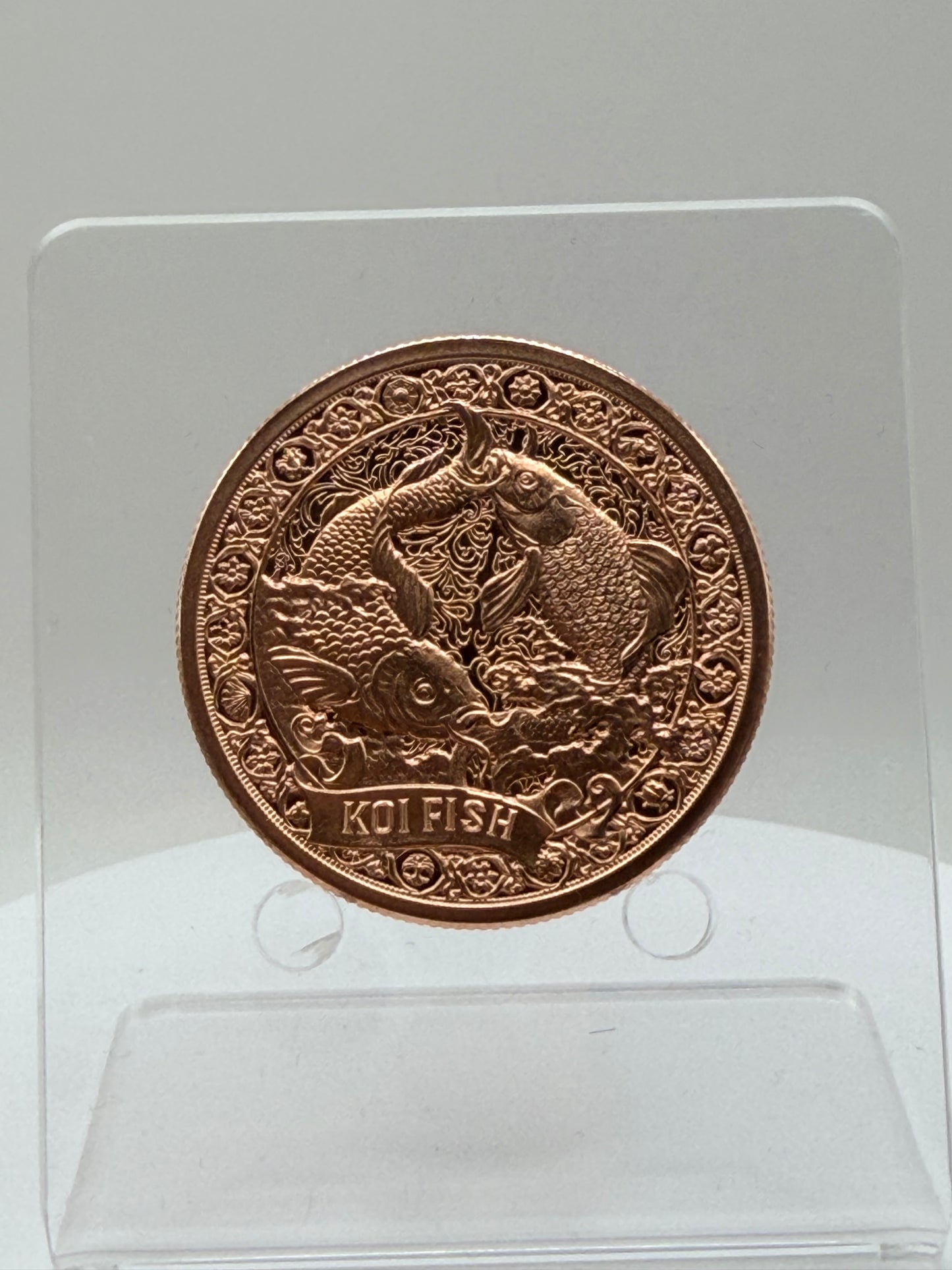 koi fish reverse design on intaglio mint copper round