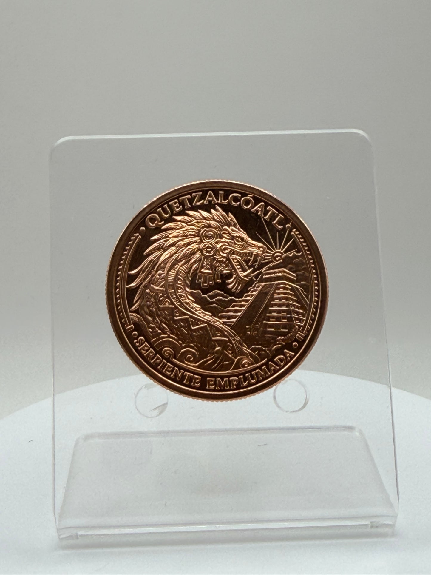 aztec feathered serpent copper bullion round proof-like finish
