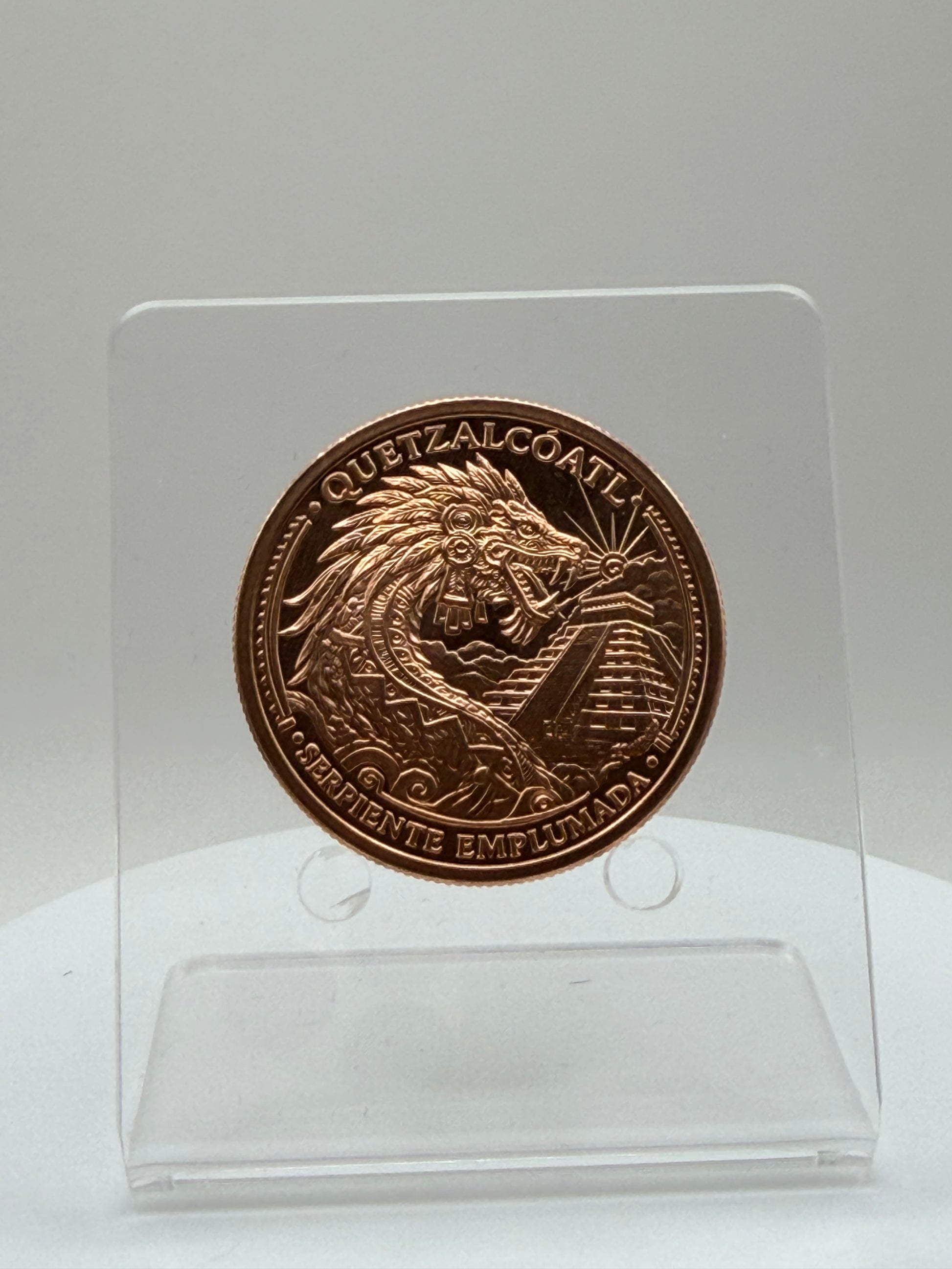 Aztec Feathered Serpent copper bullion round proof-like finish