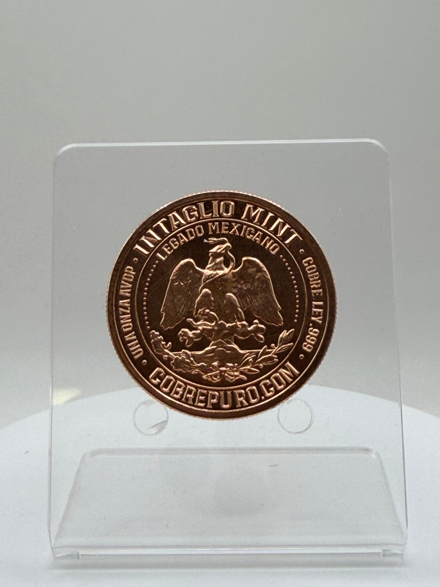 reverse side of quetzalcóatl copper round with mexican eagle design