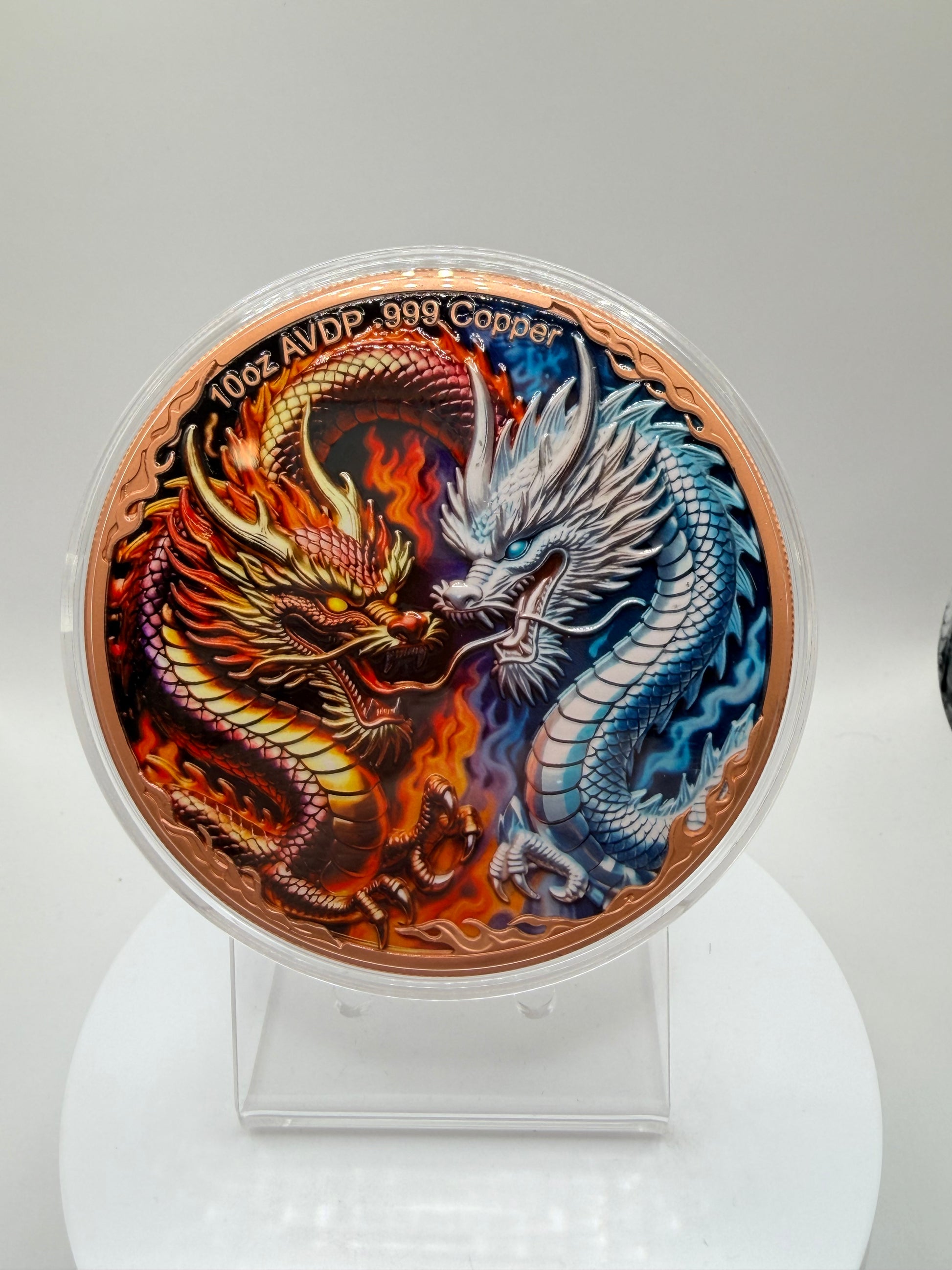 Oversized fantasy dragon copper round in capsule