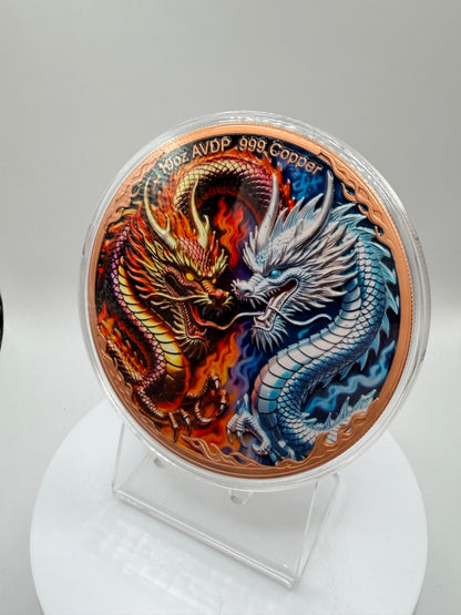 Fire elemental and ice elemental dragon artwork coin