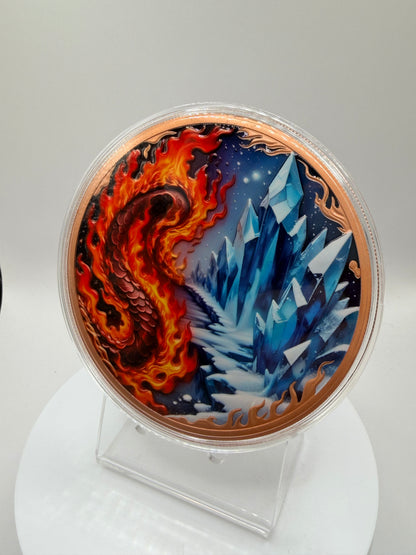 10 ounce copper medallion with dragon battle design