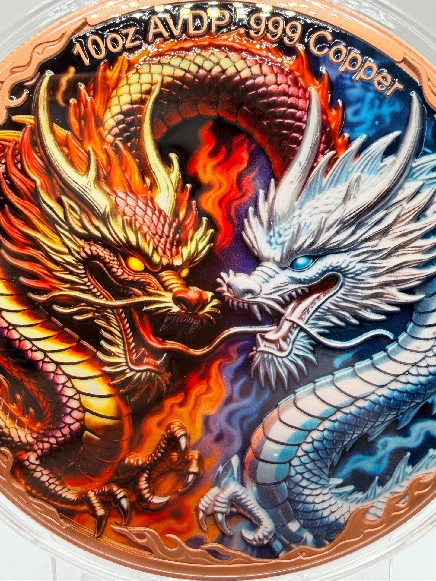 fire and ice dragon 10oz copper round front design