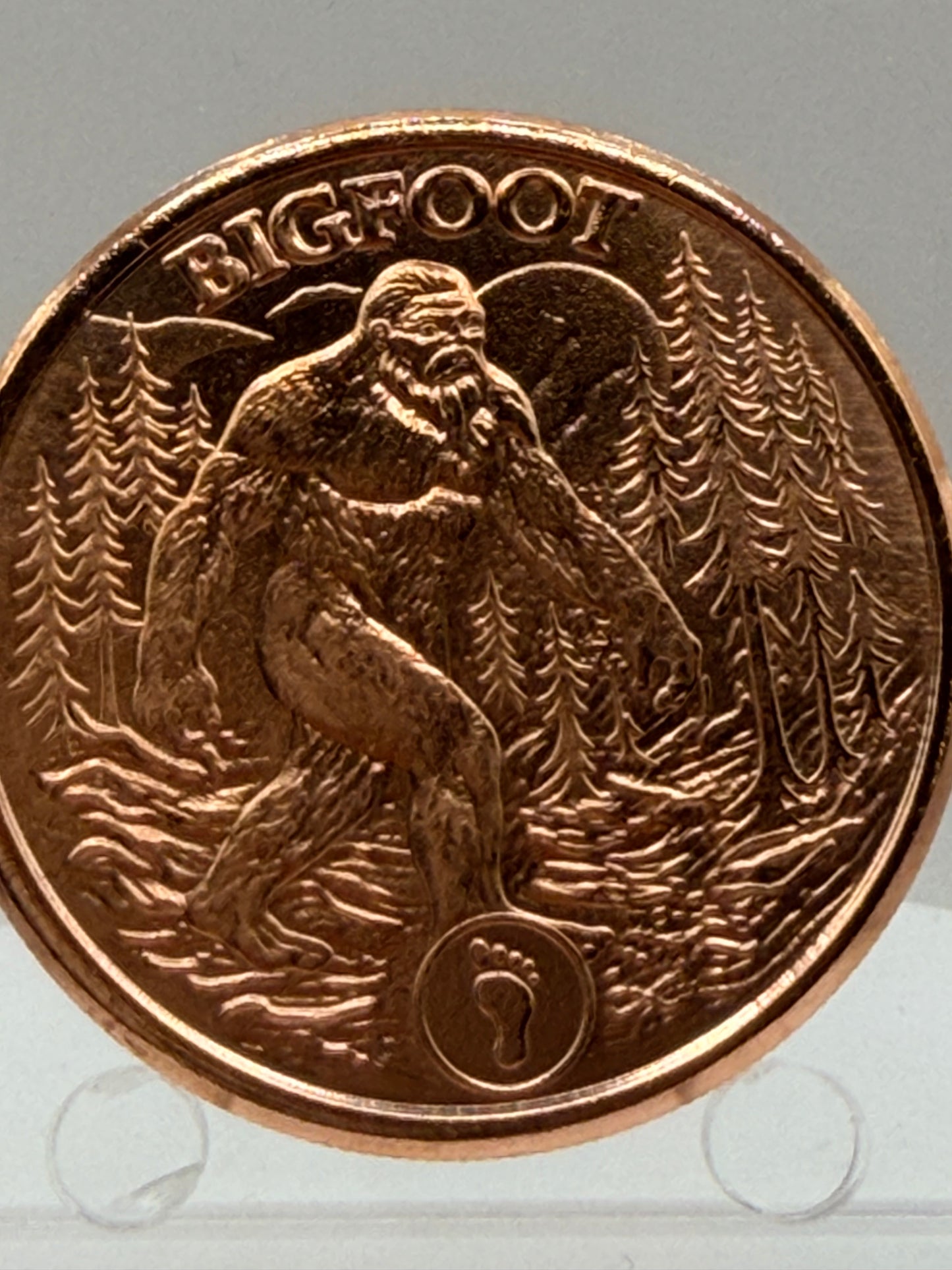 detailed bigfoot copper round for folklore and cryptid collectors