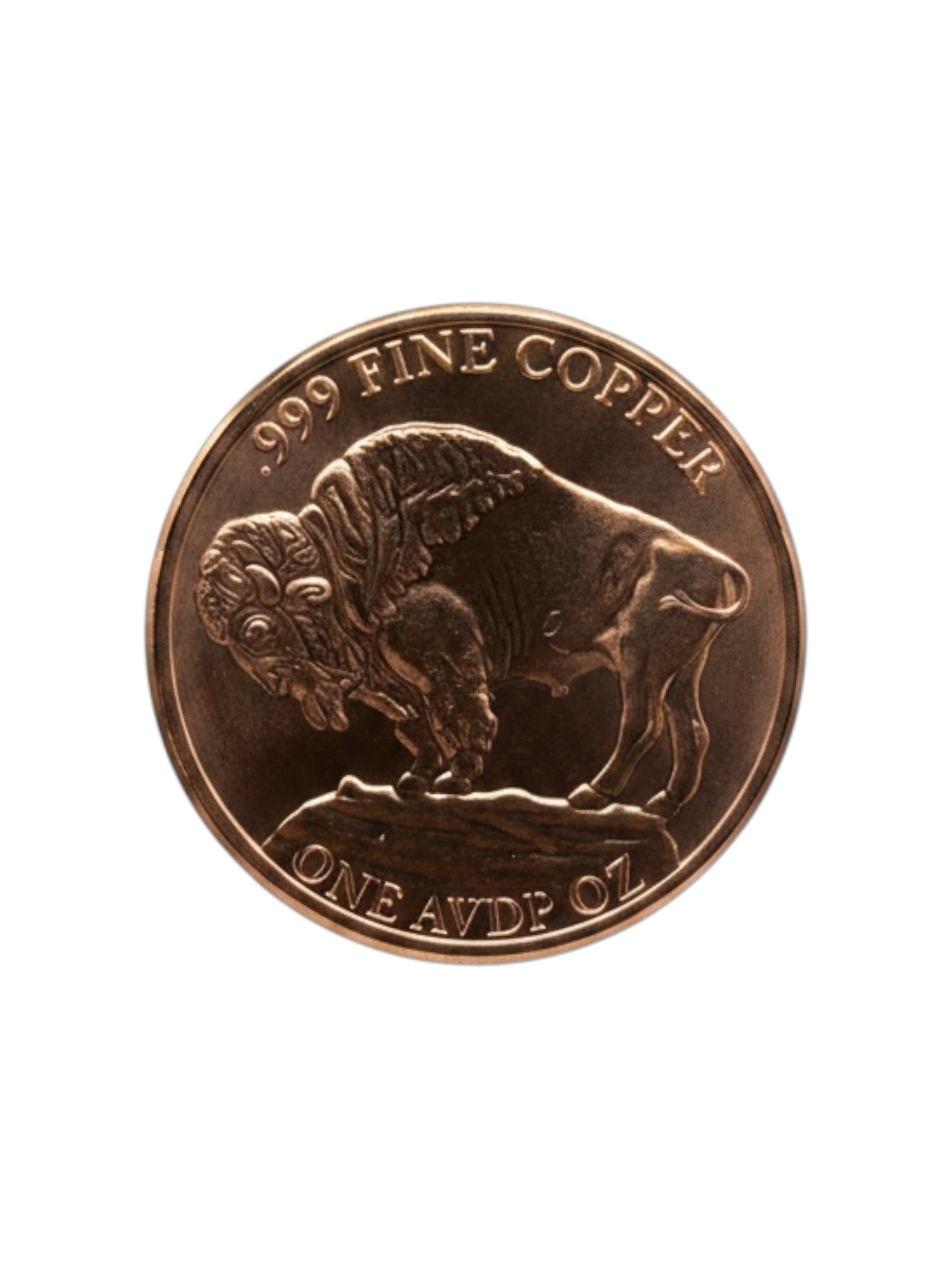 1 oz Buffalo copper round reverse featuring American bison design with .999 fine copper and one avdp ounce markings