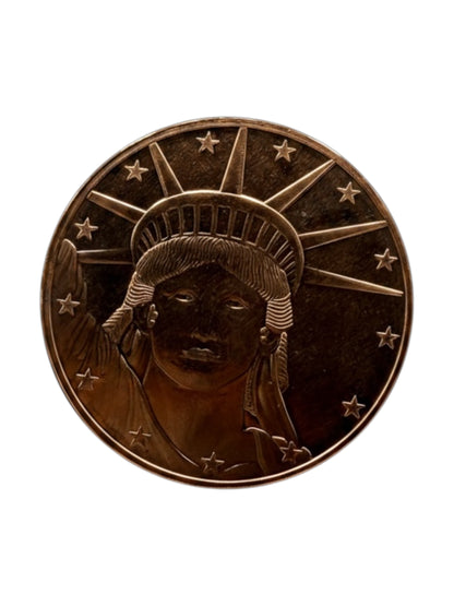 Liberty 1 oz copper round featuring Statue of Liberty design struck in .999 fine copper bullion