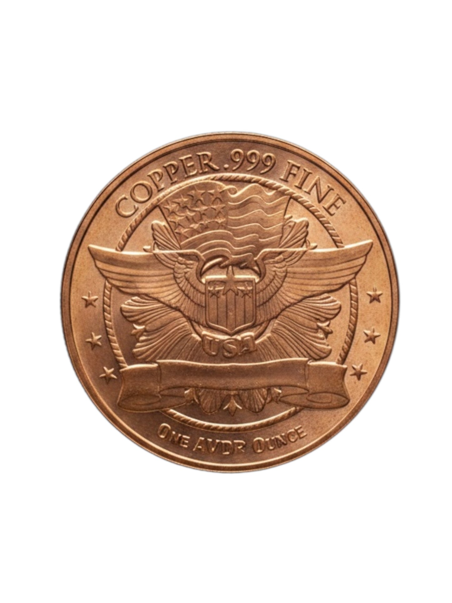 liberty copper round reverse featuring usa eagle crest and american flag design in .999 fine copper