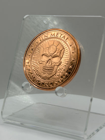 Elemental Stacker copper round reverse display photo featuring skull artwork