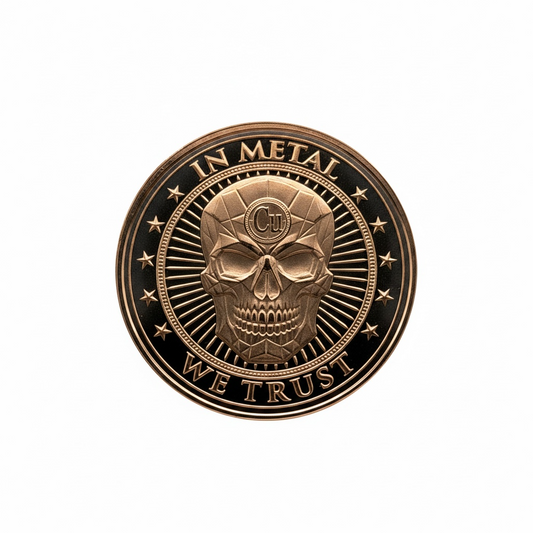 HighDesertMint Elemental Stacker 1 oz copper round angled front view showing copper bar design