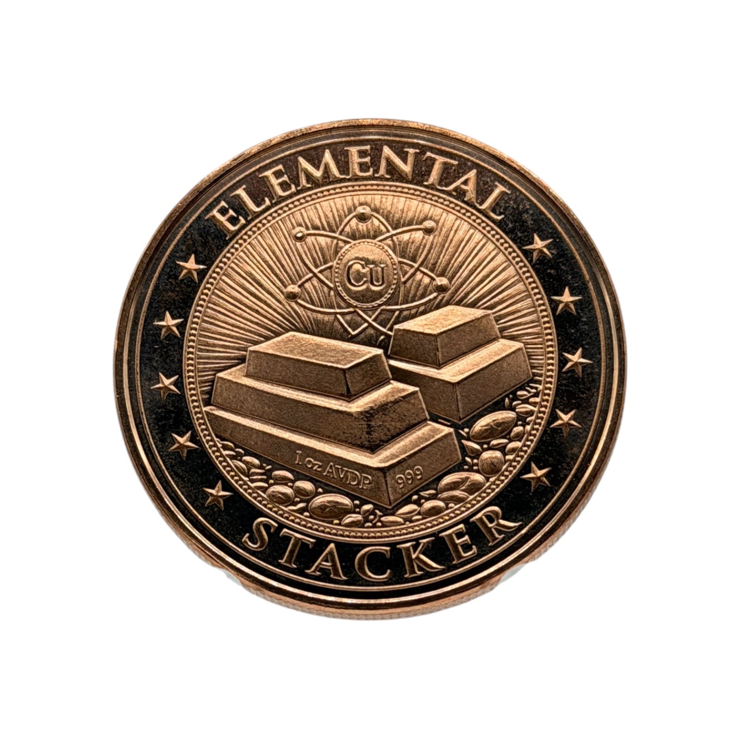 Elemental Stacker 1 oz .999 fine copper round display photo front obverse detail