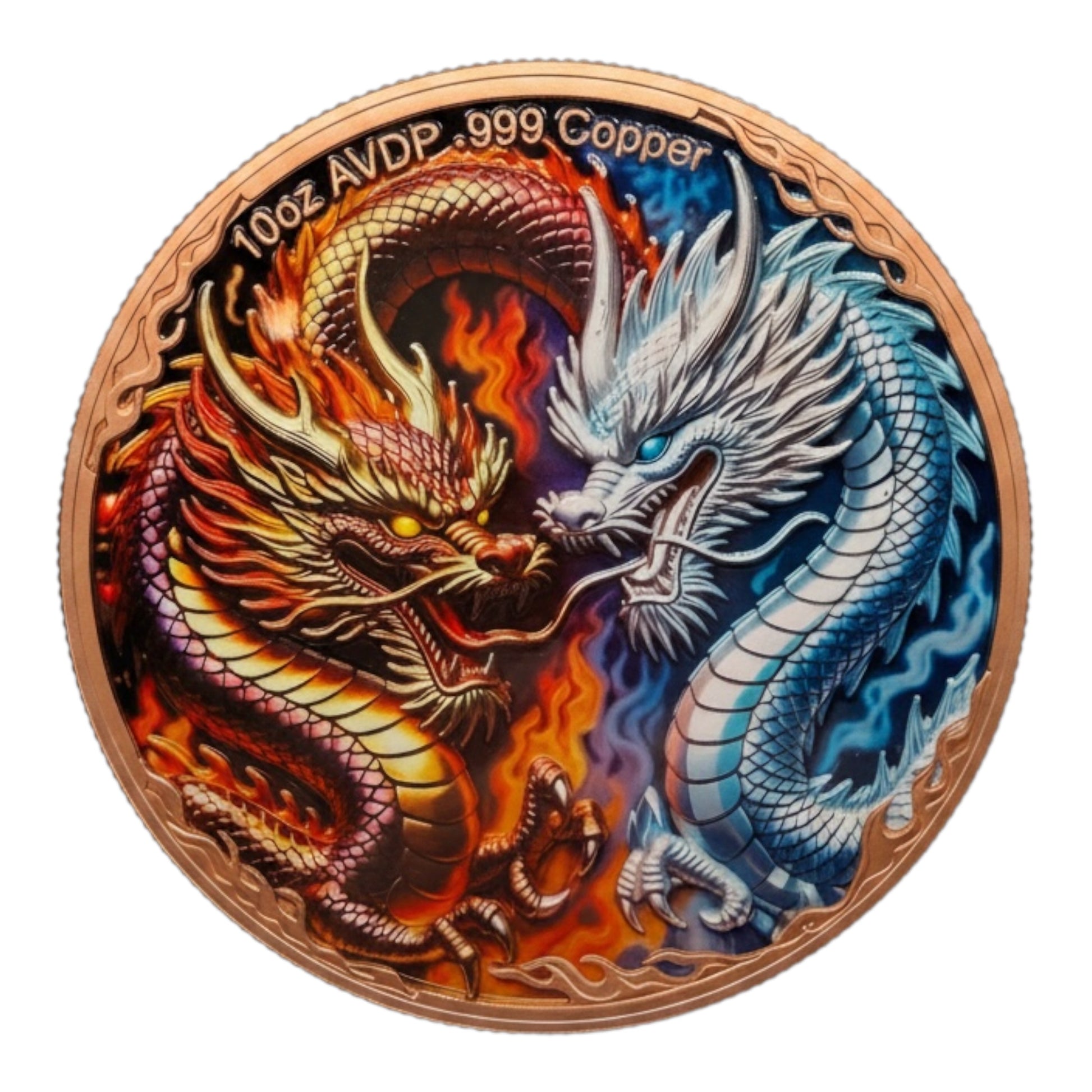 Fire and Ice Dragon 10oz copper round front design