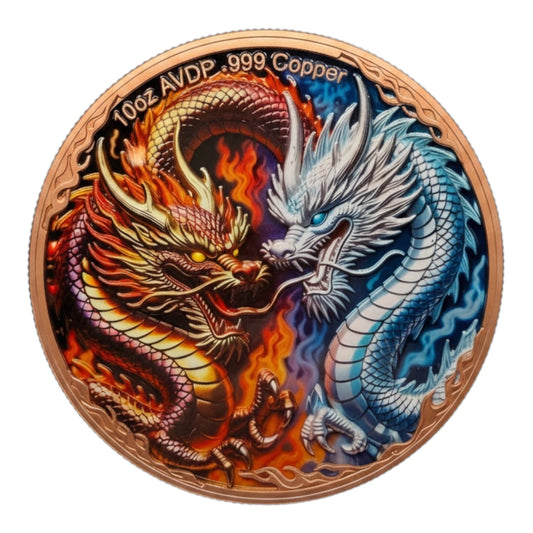 Fire and Ice Dragon 10oz copper round front design