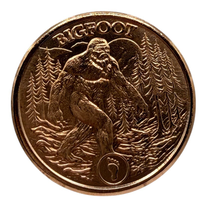 Bigfoot 1oz .999 fine copper round with detailed forest scene artwork