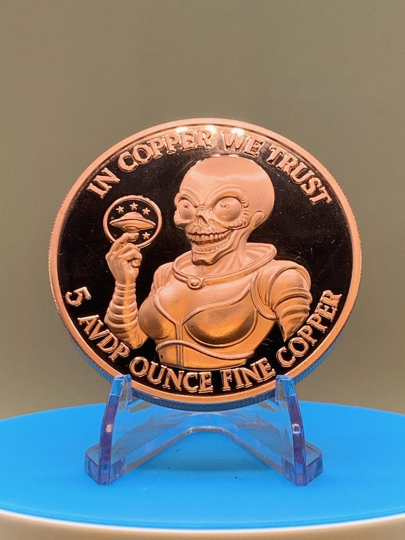 area 51/alien copper round – 5 oz .99 fine proof like ufo coin (limited mintage)