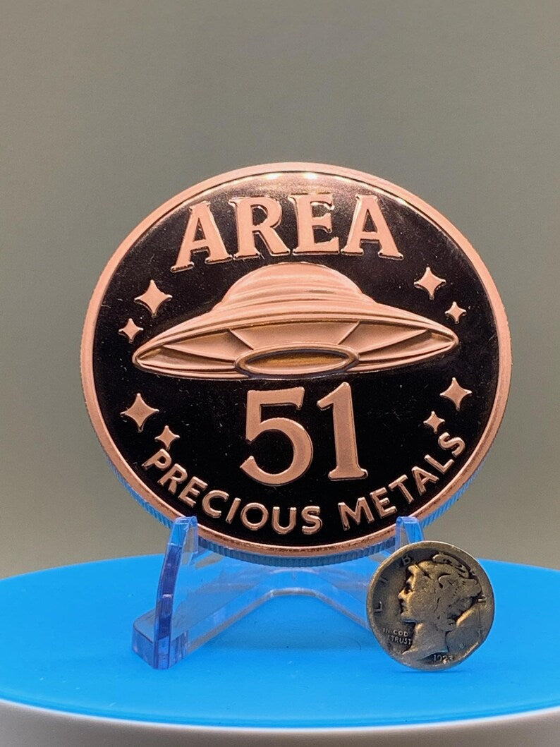 area 51/alien copper round – 5 oz .99 fine proof like ufo coin (limited mintage)