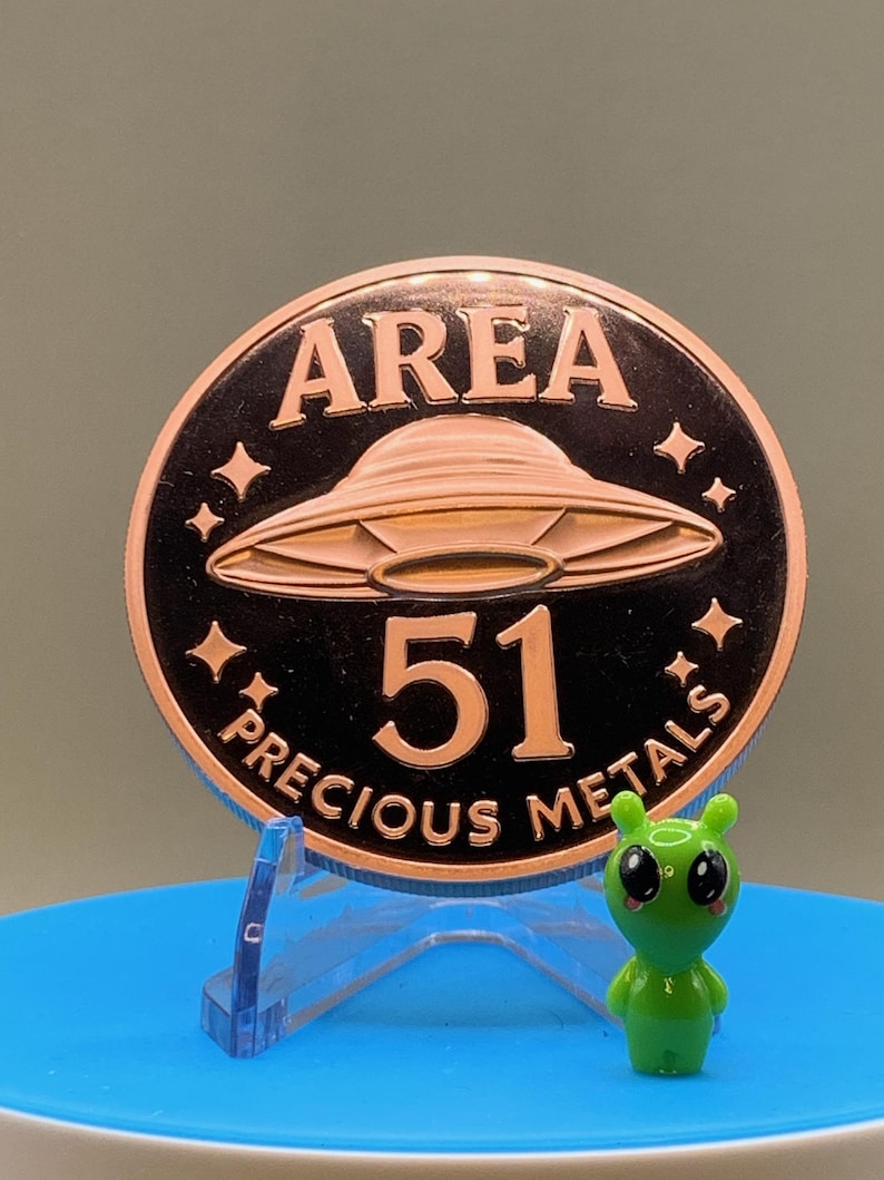 area 51/alien copper round – 5 oz .99 fine proof like ufo coin (limited mintage)