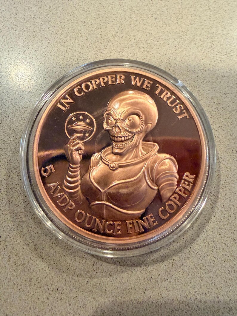 area 51/alien copper round – 5 oz .99 fine proof like ufo coin (limited mintage)