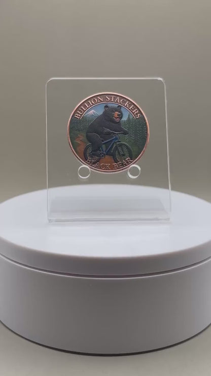 1 oz Black Bear Copper Round – Colorized Wildlife Stacker Coin